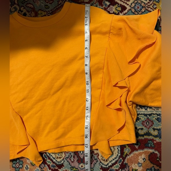 Zara Ruffle Tiered Layered Long Sleeve Crop Top Orange Women’s Small Sweater - Picture 9 of 11